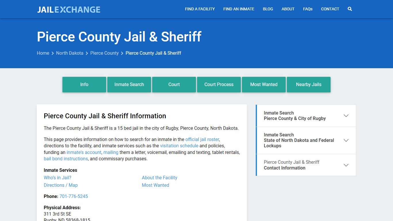 Pierce County Jail & Sheriff, ND Inmate Search, Information
